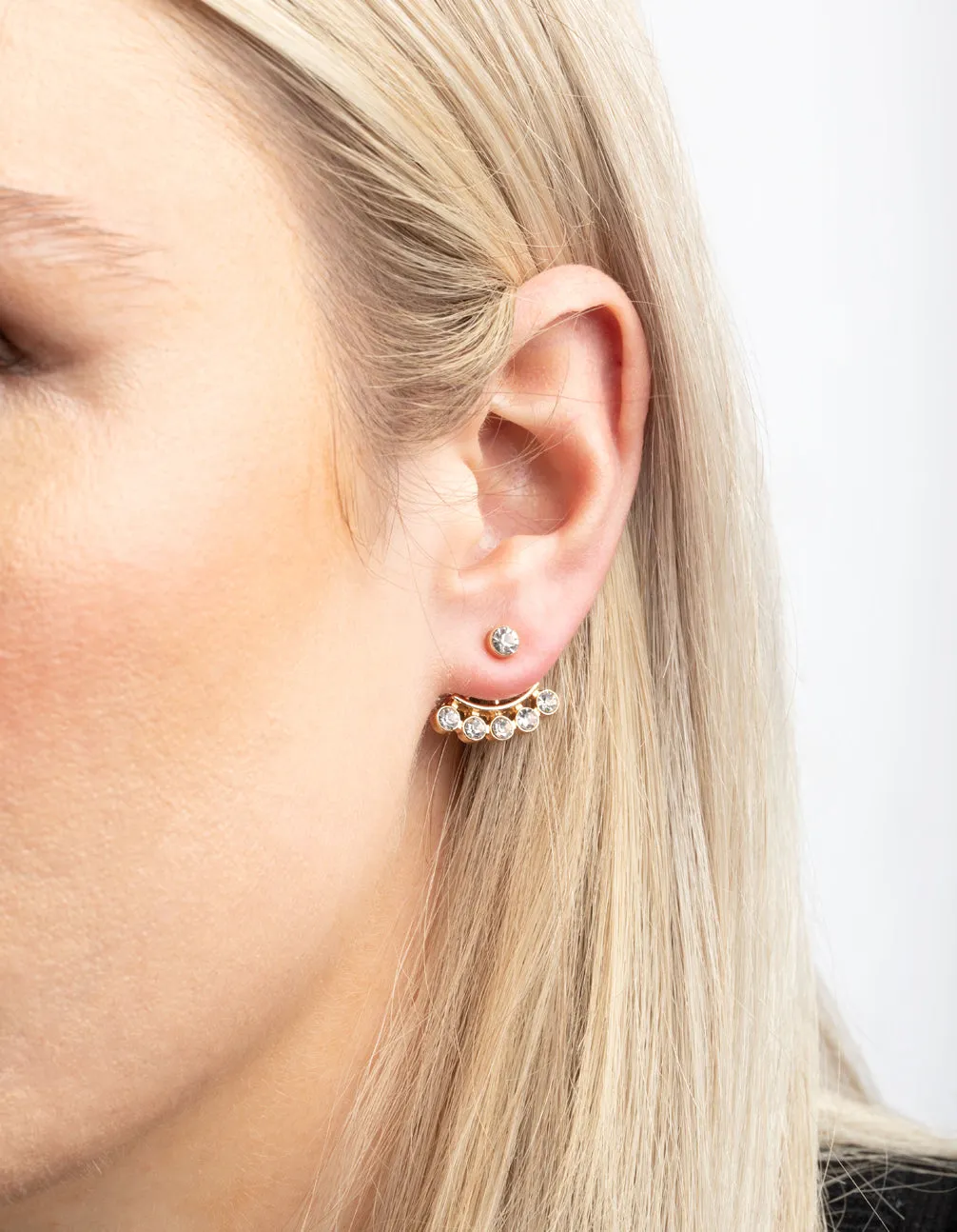 Gold Circular Diamante Jacket Earrings