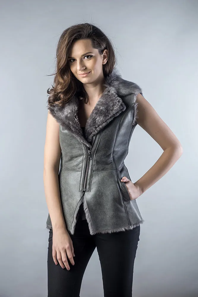 Gray Genuine Nappa Lambskin Fur Vest