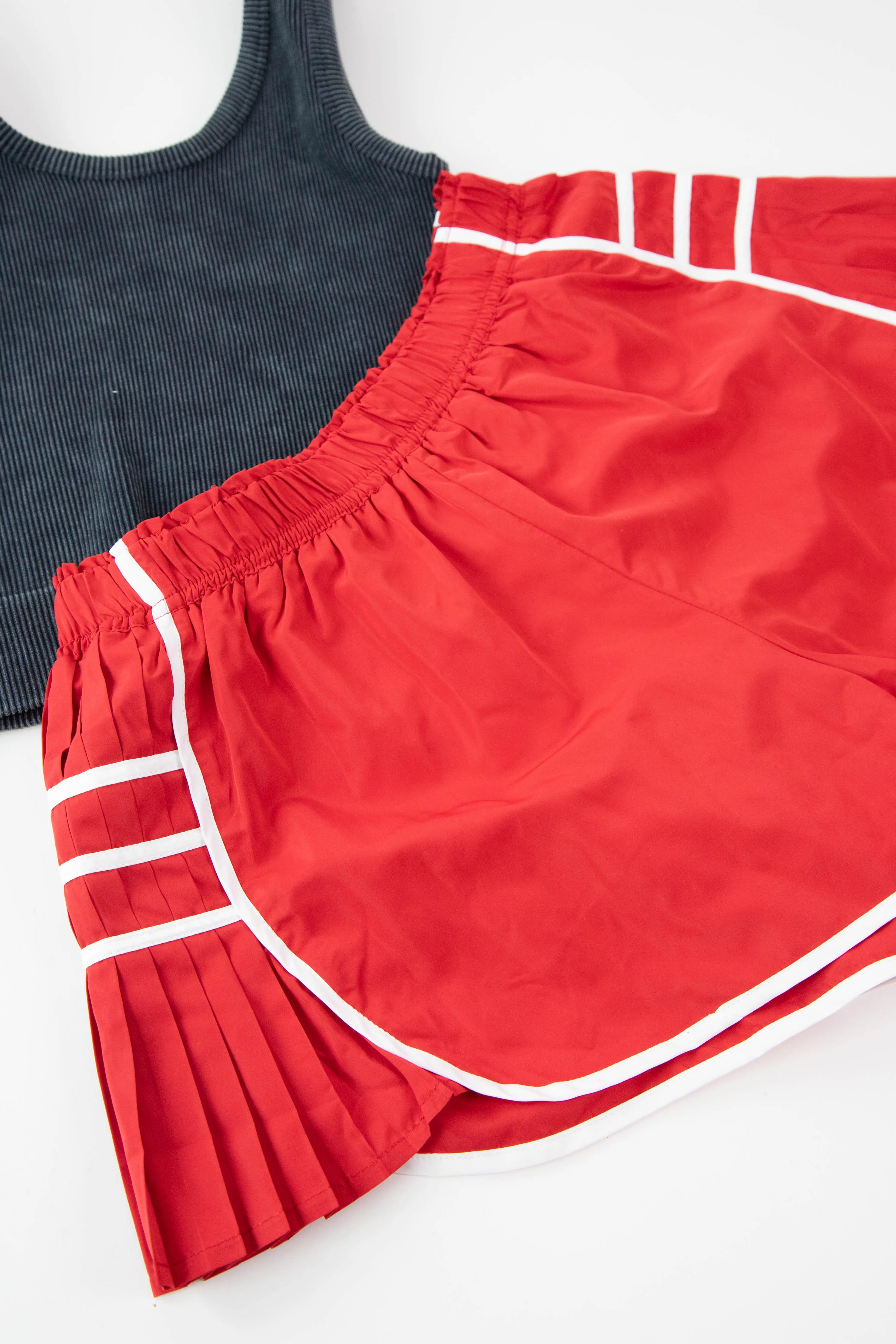 Greta Athletic Pleated Detail Shorts, Red