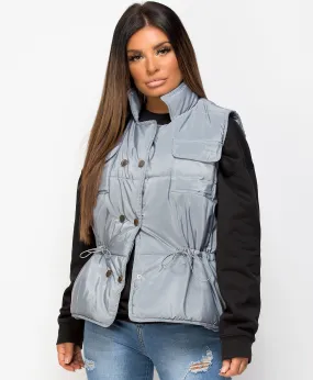 Grey Drawstring Waist Quilted Gilet Bodywarmer