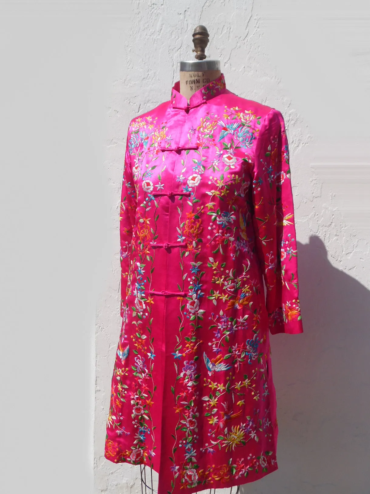 Hand Embroidered Silk Mandarin Evening Coat