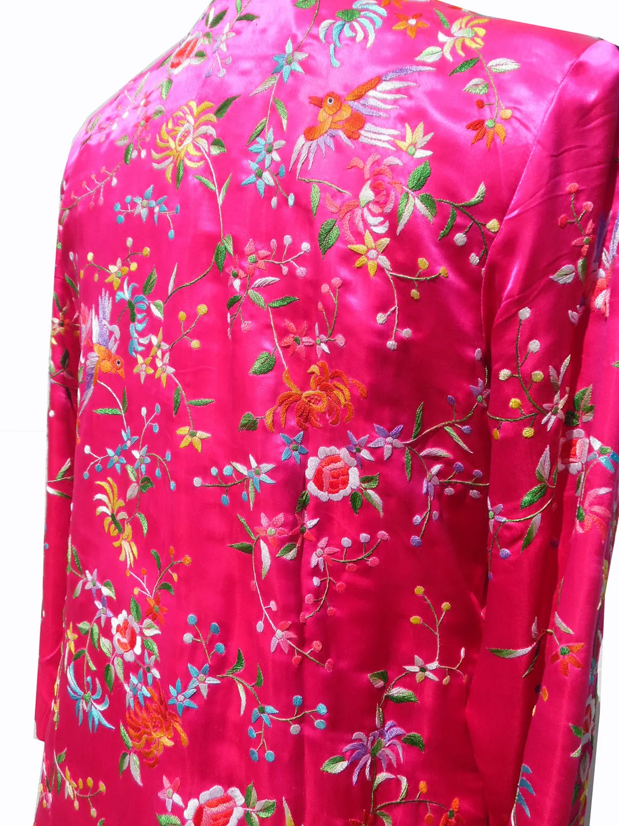 Hand Embroidered Silk Mandarin Evening Coat