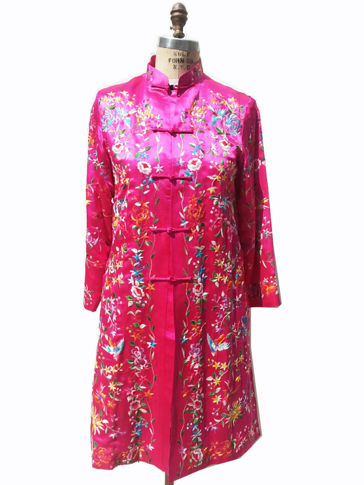 Hand Embroidered Silk Mandarin Evening Coat