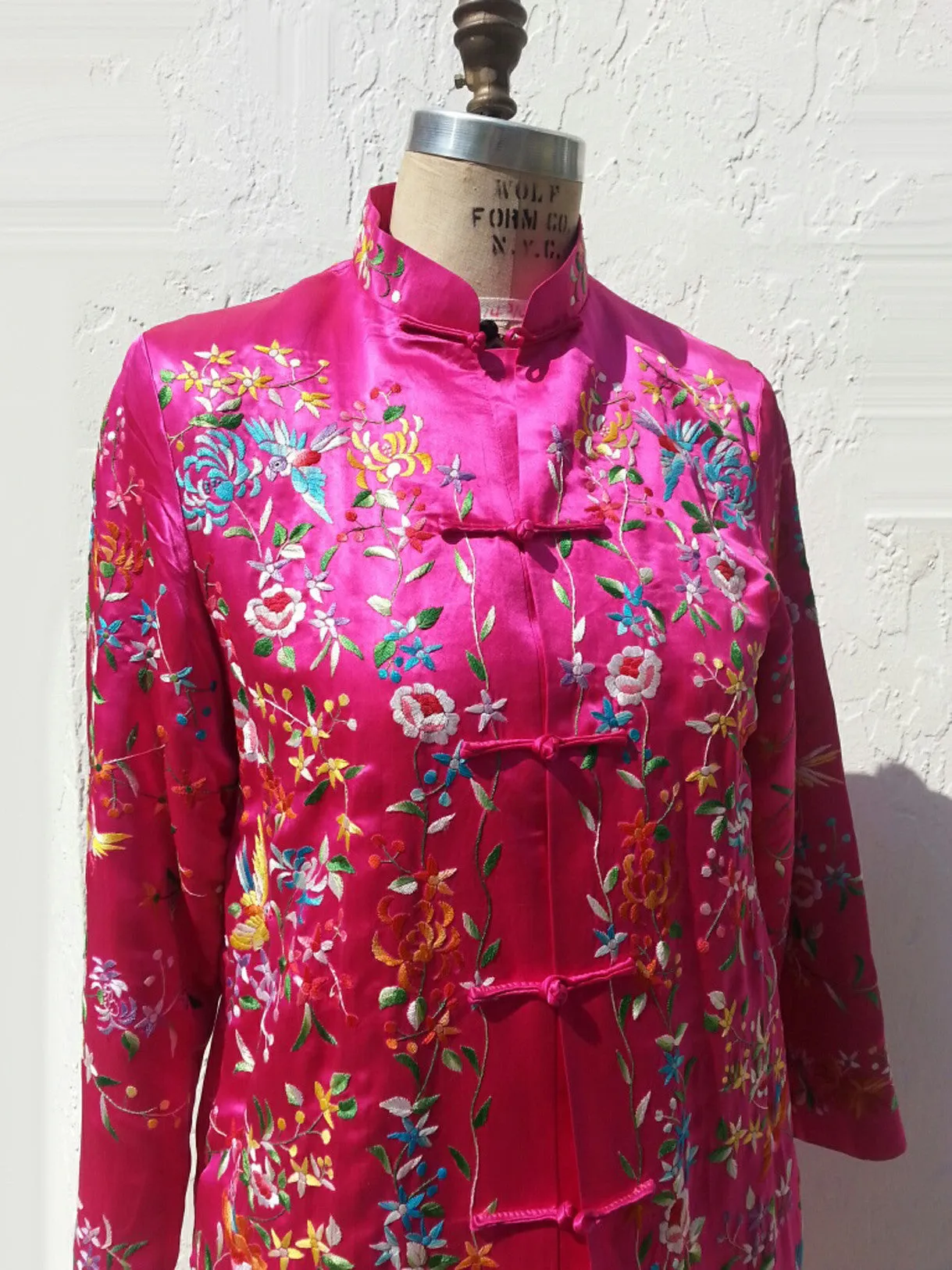 Hand Embroidered Silk Mandarin Evening Coat