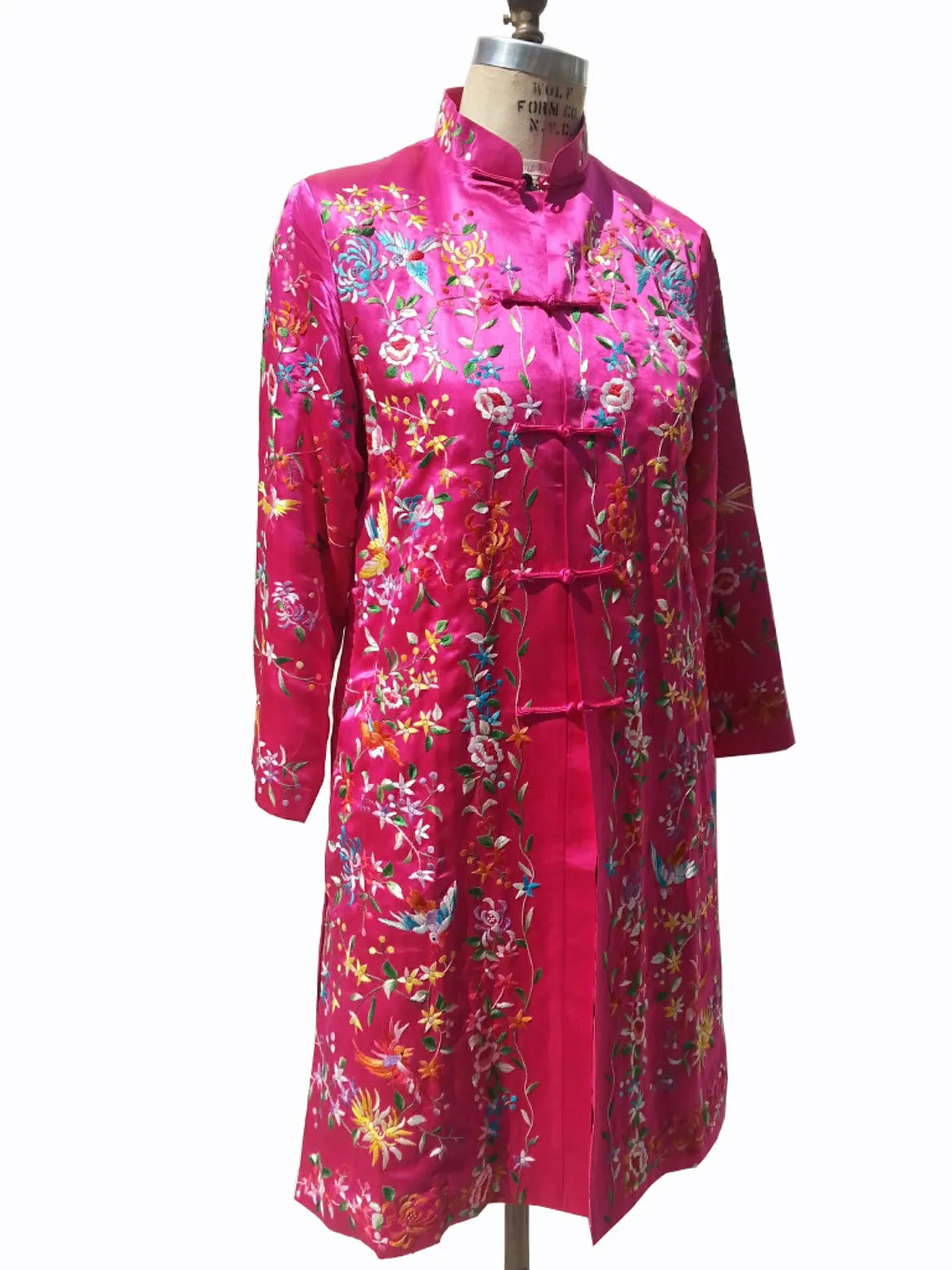 Hand Embroidered Silk Mandarin Evening Coat