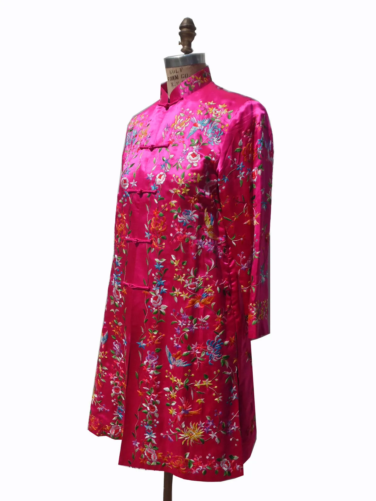 Hand Embroidered Silk Mandarin Evening Coat