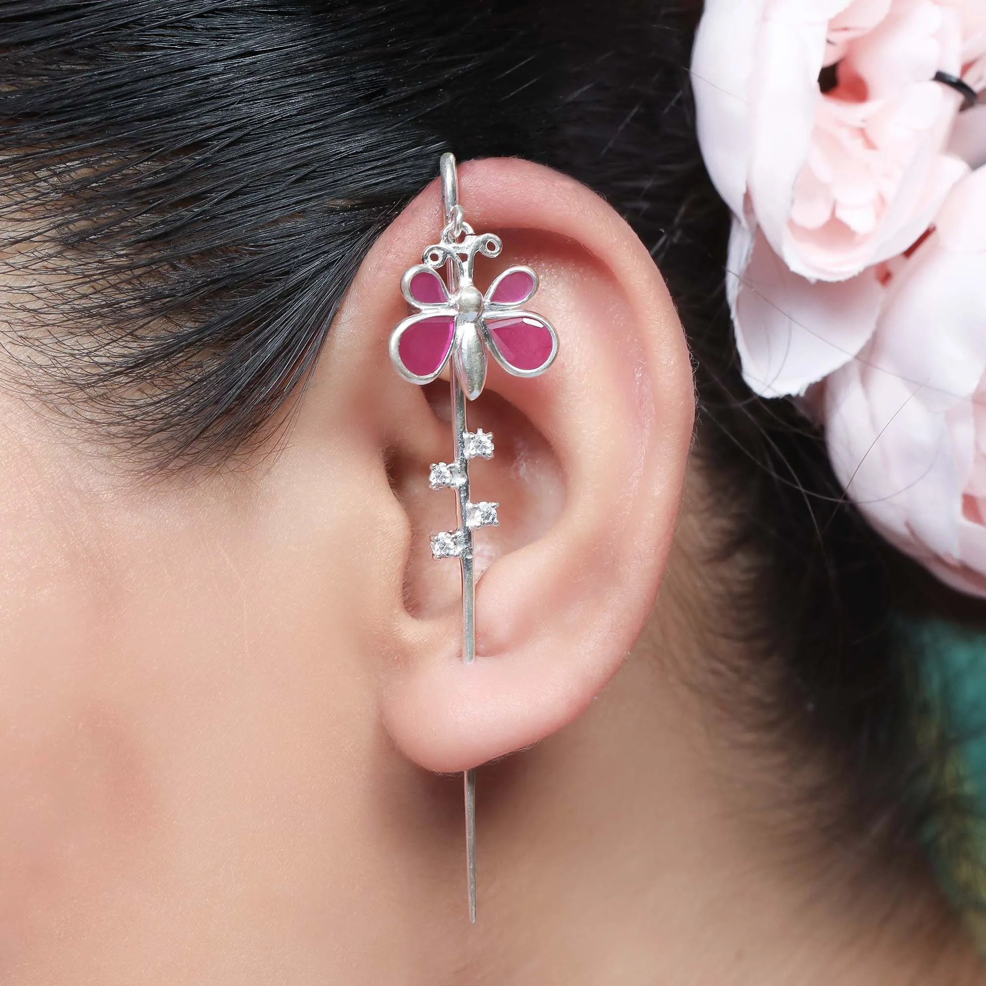 Hanging Butterfly Silver 92.5 Needle Ear Cuff