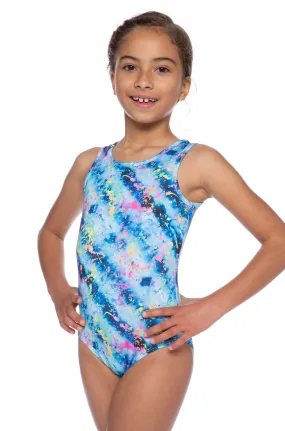 High Shine One Piece Swimsuit - Denim Batik Splatter