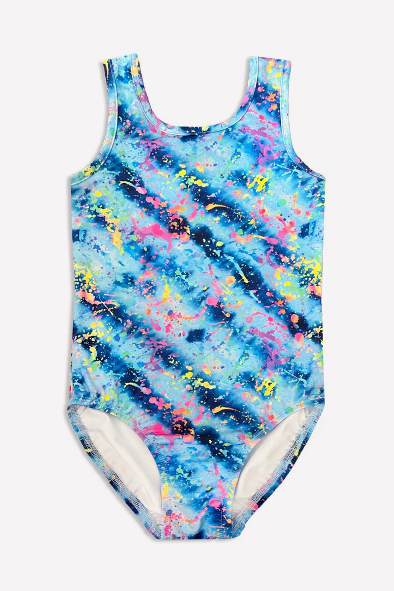 High Shine One Piece Swimsuit - Denim Batik Splatter