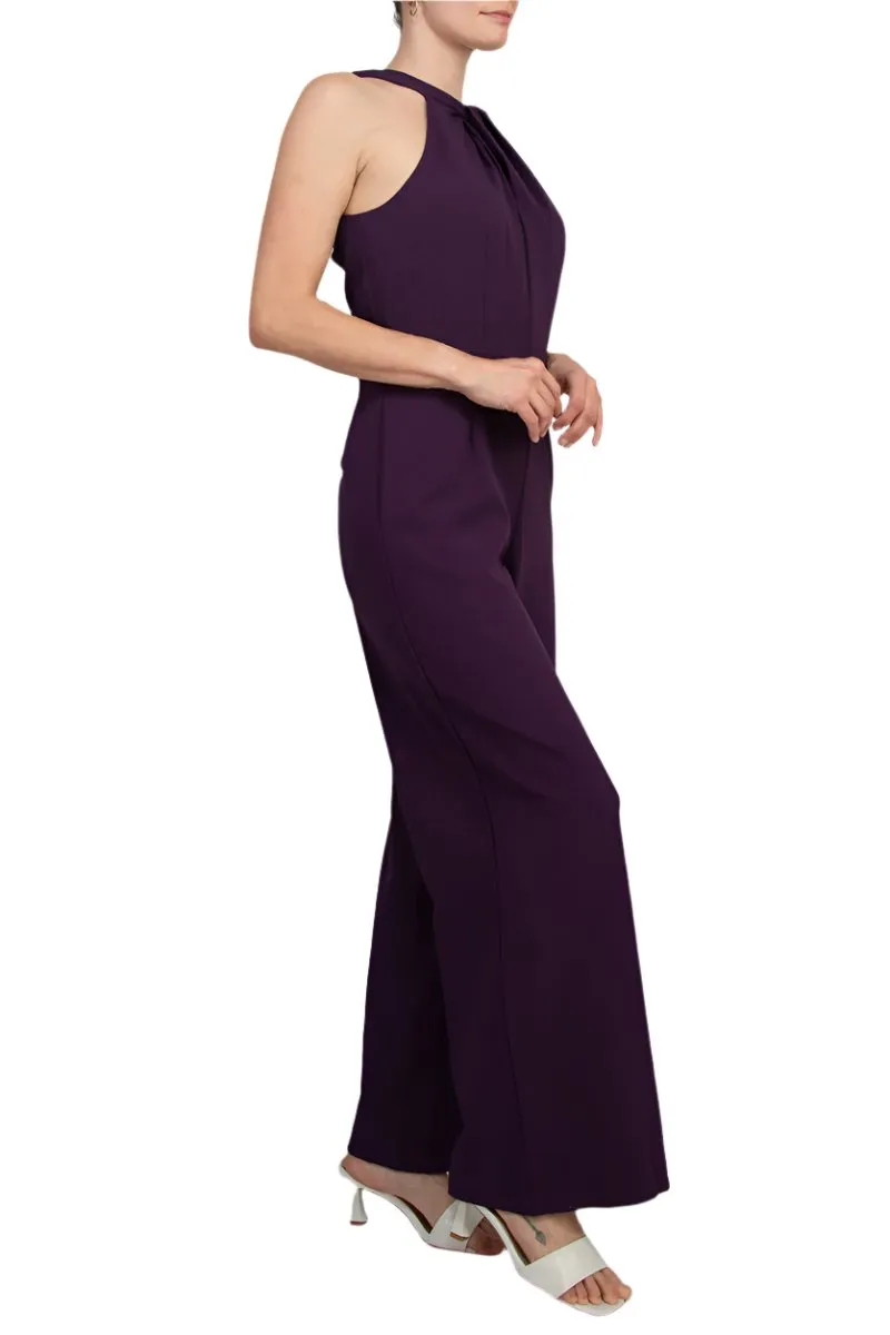 Julia Jordan Crossed Neck Keyhole Racerback Solid Crepe Jumpsuit