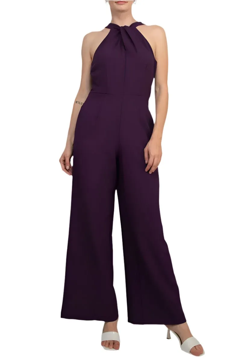 Julia Jordan Crossed Neck Keyhole Racerback Solid Crepe Jumpsuit