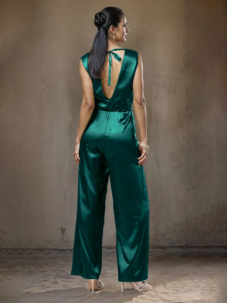 Jumpsuit/Pantsuit V-Neck Sleeveless Soft Satin Belt Mother Of The Bride Dress Pants Suits