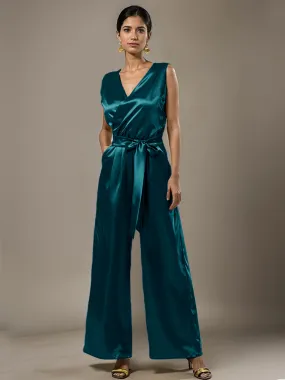 Jumpsuit/Pantsuit V-Neck Sleeveless Soft Satin Belt Mother Of The Bride Dress Pants Suits