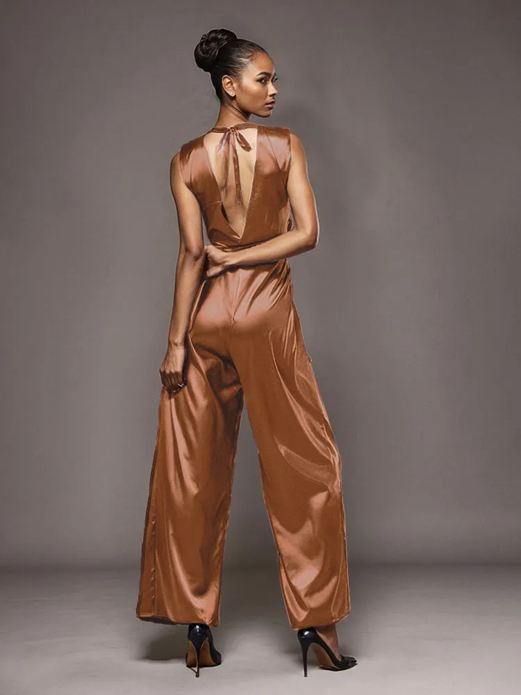 Jumpsuit/Pantsuit V-Neck Sleeveless Soft Satin Mother Of The Bride Dress Pants Suits