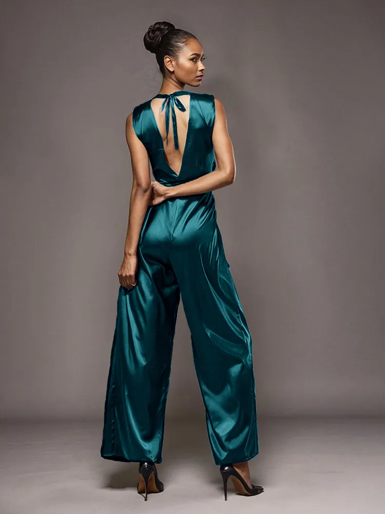 Jumpsuit/Pantsuit V-Neck Sleeveless Soft Satin Mother Of The Bride Dress Pants Suits