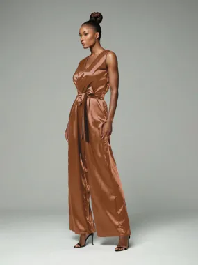 Jumpsuit/Pantsuit V-Neck Sleeveless Soft Satin Pleats Mother Of The Bride Dress Pants Suits With Belt