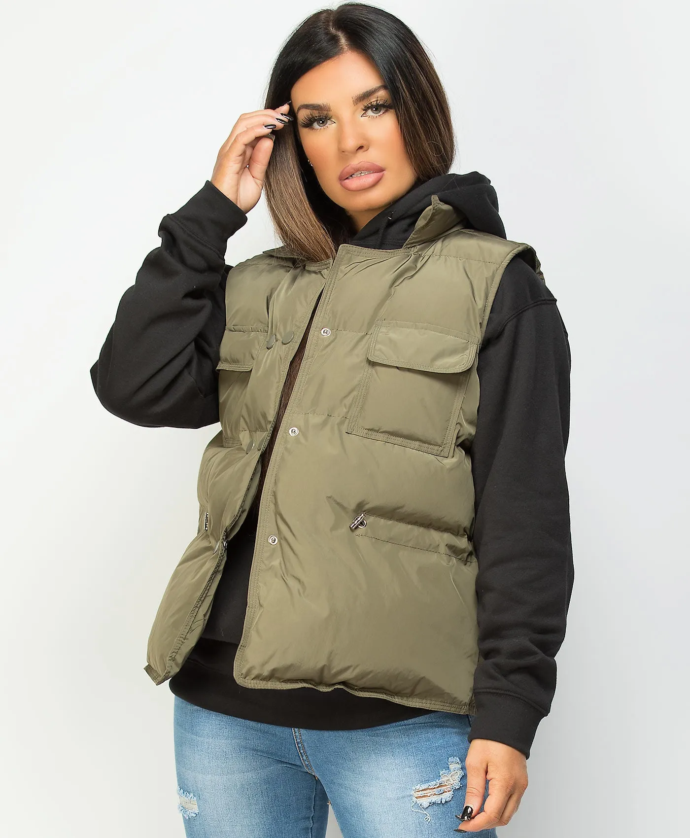 Khaki Drawstring Waist Quilted Gilet Bodywarmer