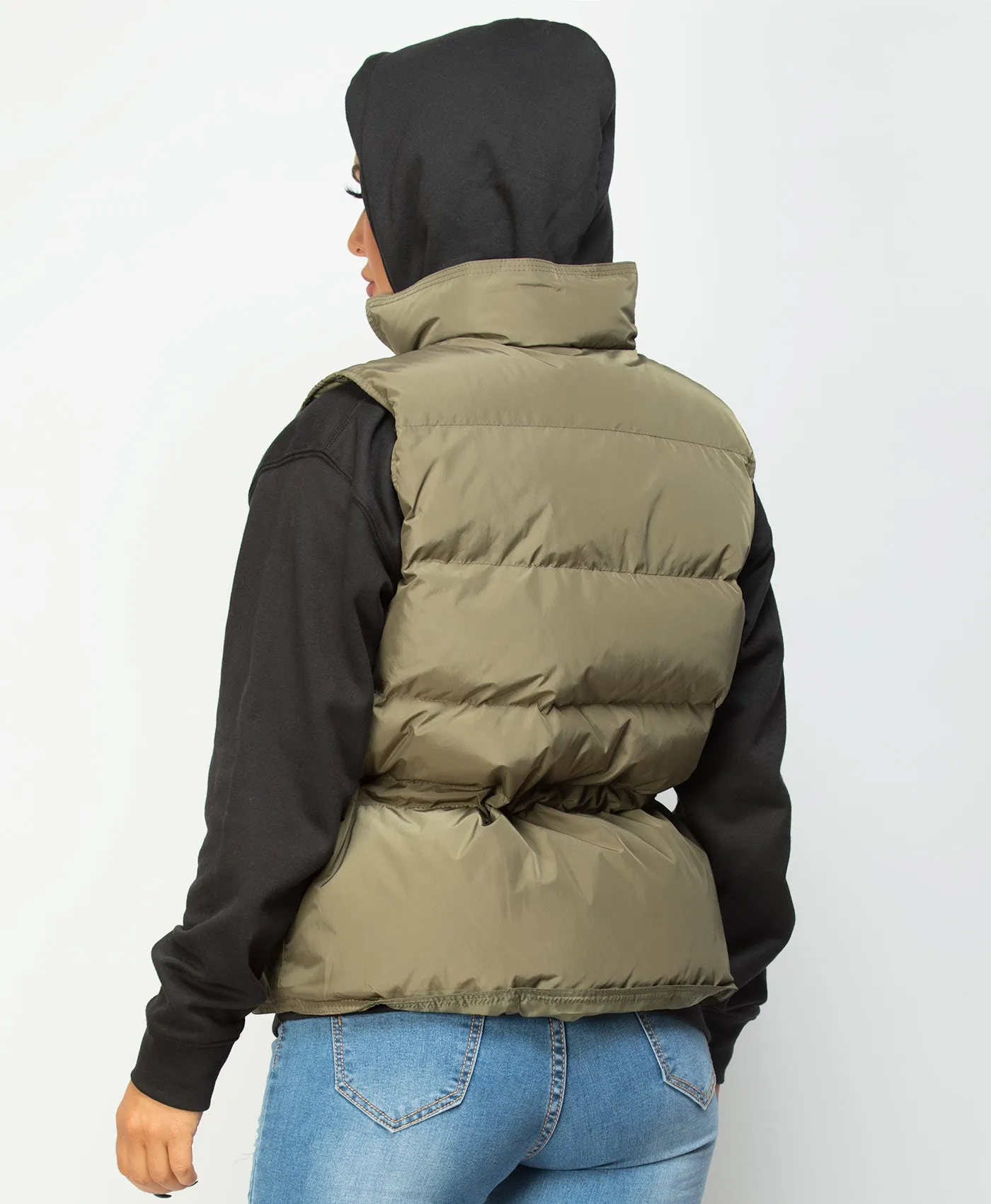 Khaki Drawstring Waist Quilted Gilet Bodywarmer