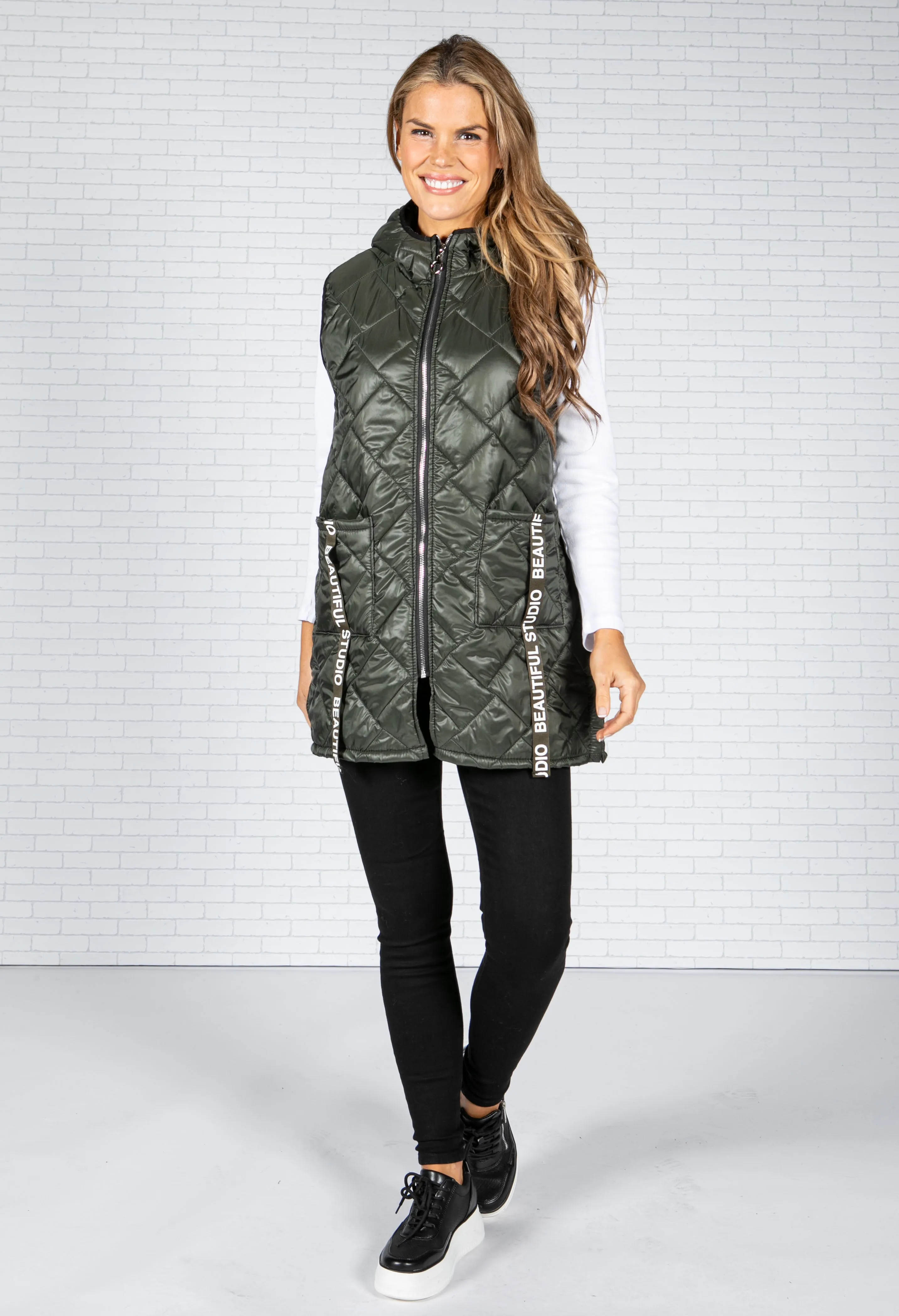 Khaki Quilted Gilet with Logo Pockets