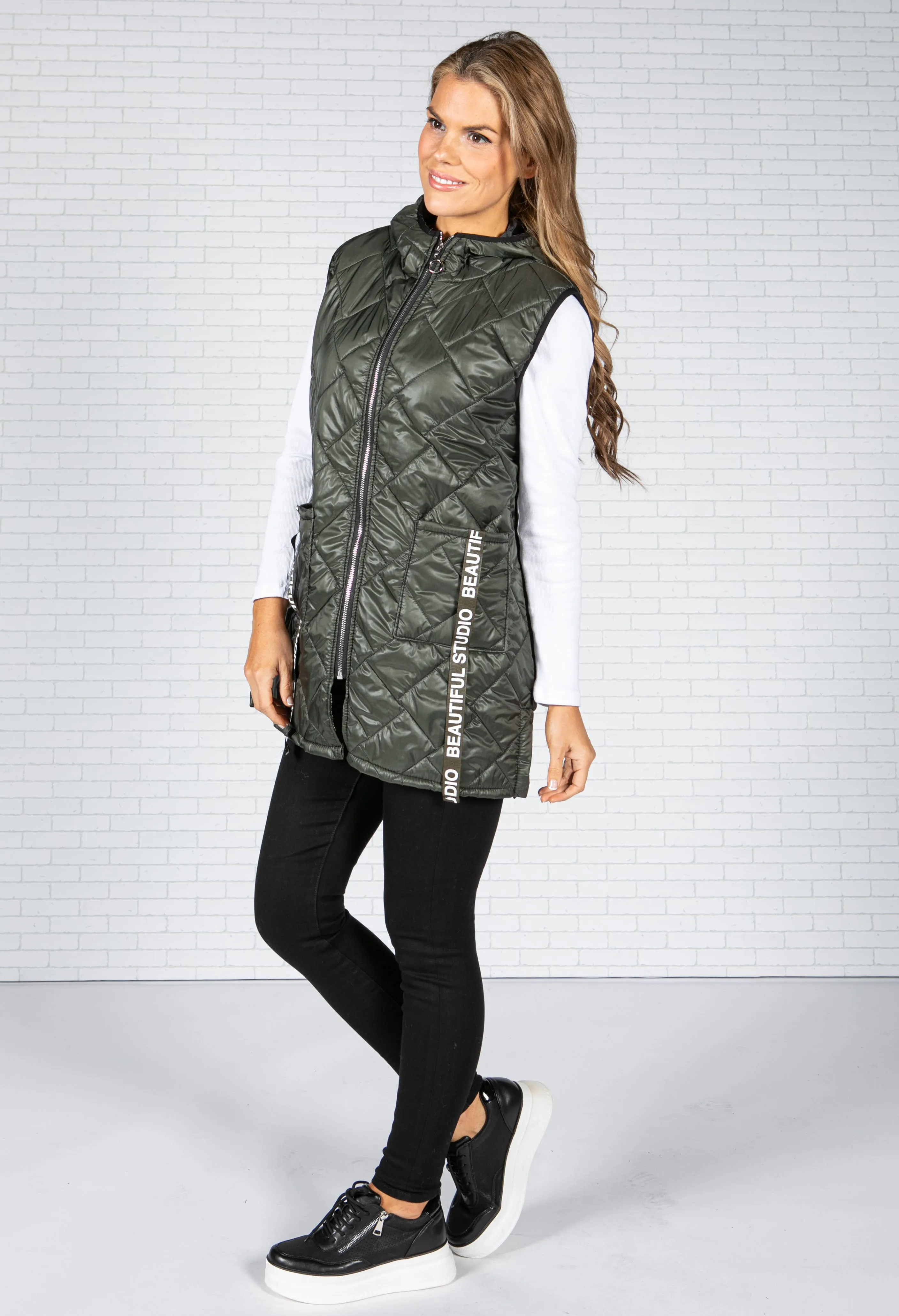 Khaki Quilted Gilet with Logo Pockets