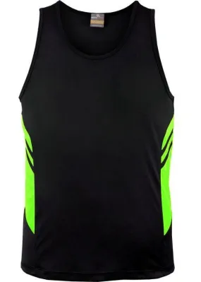 Kids Tasman Singlet Black/Neon Green