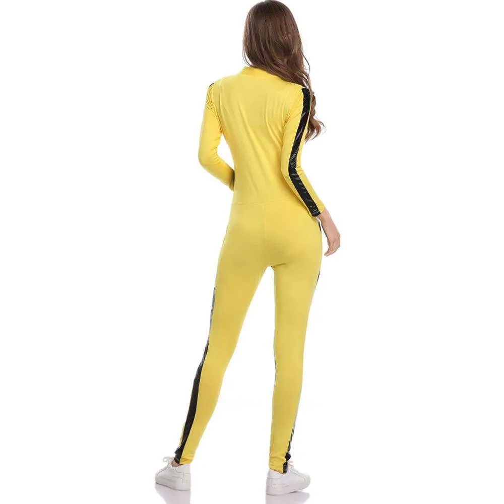 Kill Bill Cosplay Costume Yellow Bodycon Jumpsuit Motorcycle Night Club Racer Zentai Suits for Women