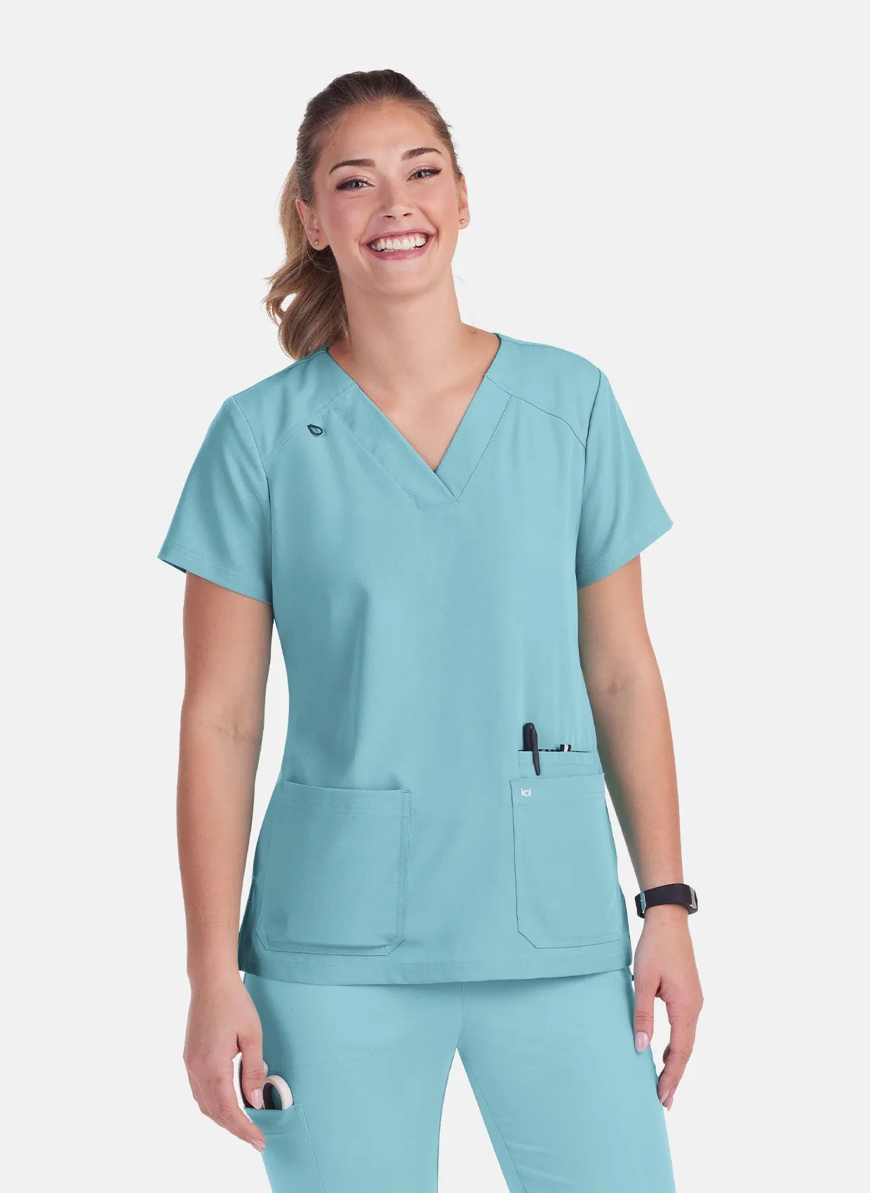 Koi Next Gen Hustle And Heart Scrub Top - Sea Glass