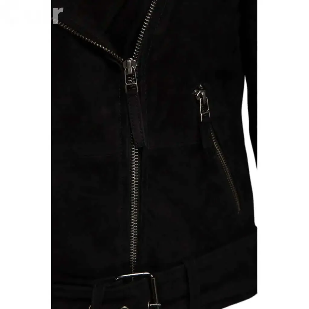 Ladies Black Suede Biker Jacket | Stylish Outerwear