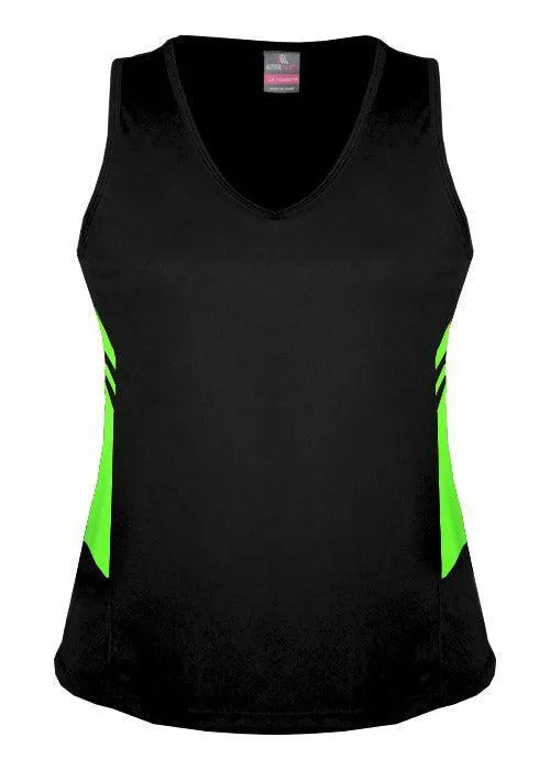 Ladies Tasman Singlet Black/Neon Green