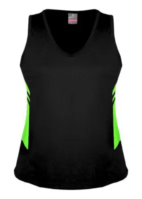 Ladies Tasman Singlet Black/Neon Green