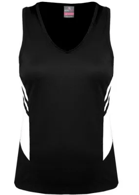 Ladies Tasman Singlet Black/White