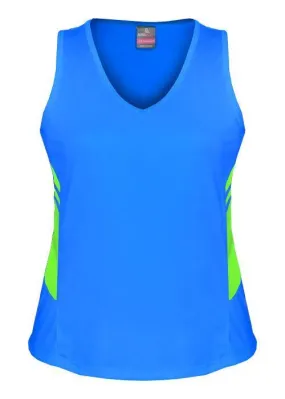 Ladies Tasman Singlet Cyan/Neon Green