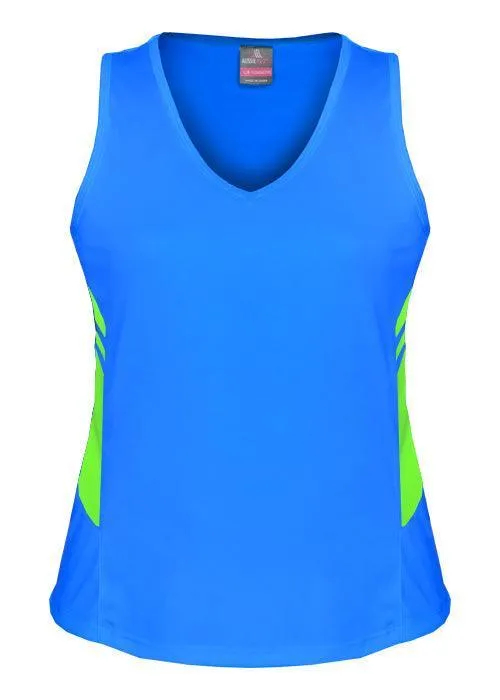 Ladies Tasman Singlet Cyan/Neon Green