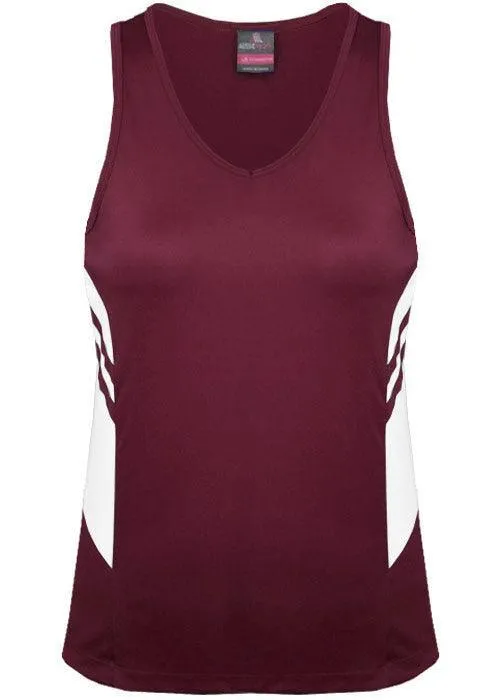 Ladies Tasman Singlet Maroon/White