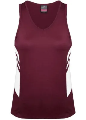 Ladies Tasman Singlet Maroon/White