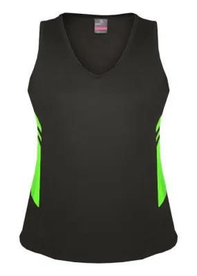 Ladies Tasman Singlet Slate/Neon Green