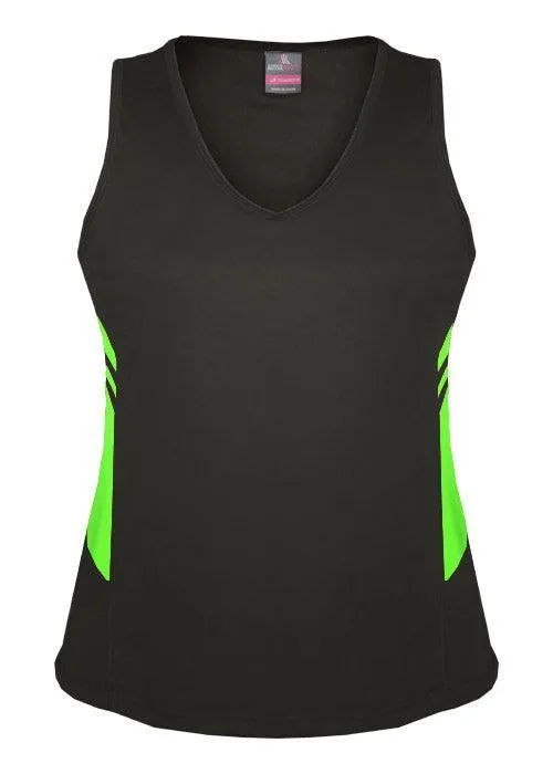 Ladies Tasman Singlet Slate/Neon Green