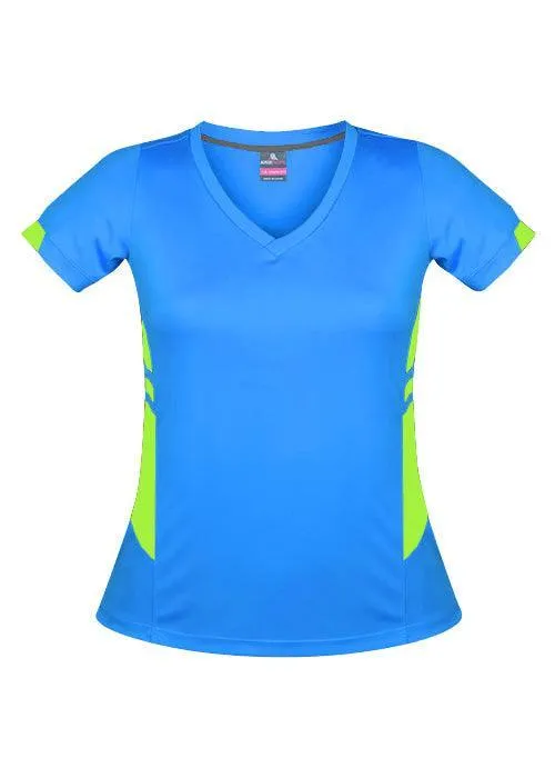 Ladies Tasman Tee Cyan/Neon Green