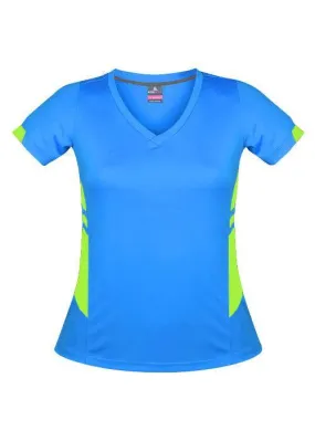 Ladies Tasman Tee Cyan/Neon Green