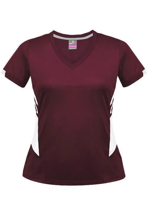 Ladies Tasman Tee Maroon/White