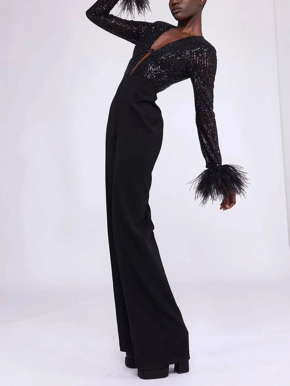 Laura Feathered Rhinestone Jumpsuit