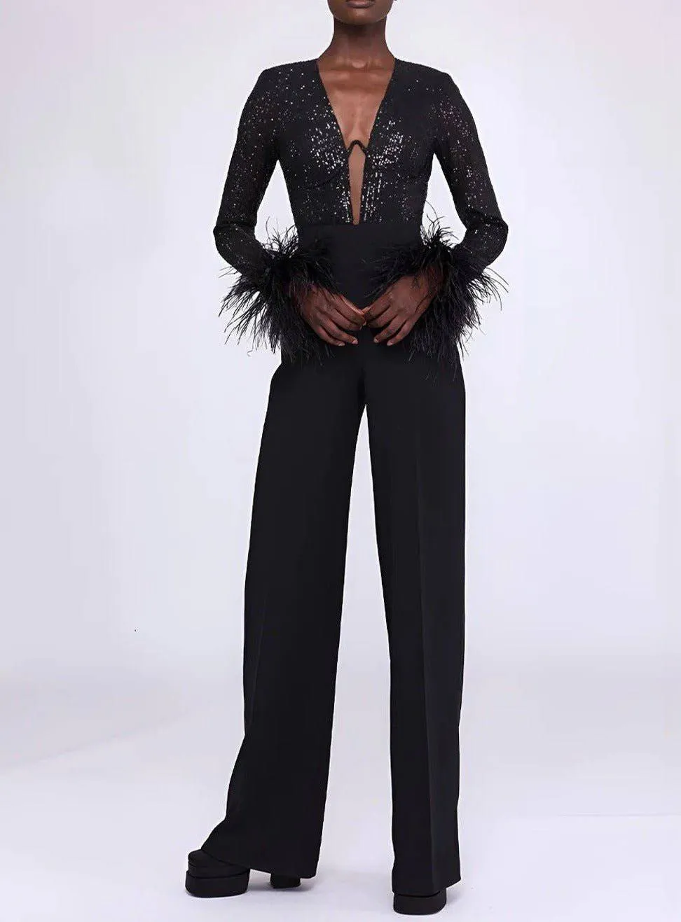 Laura Feathered Rhinestone Jumpsuit