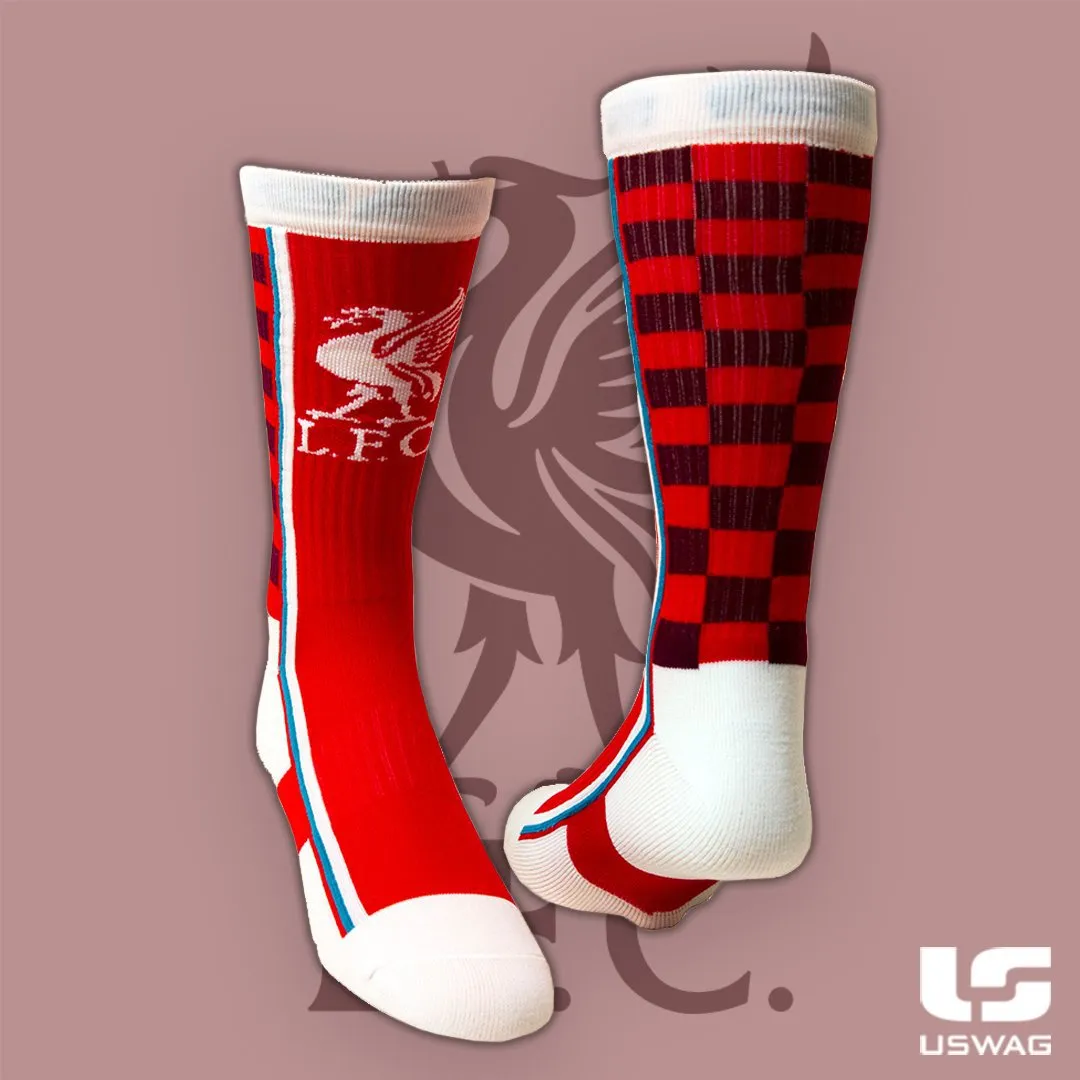 Liverpool FC Red White and Maroon Checkered Moisture Wicking Crew Socks