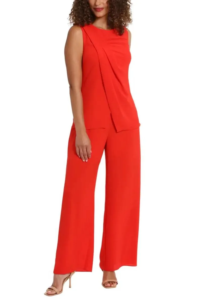 London Times Jewel Neck Pleated Crisscross Jumpsuit