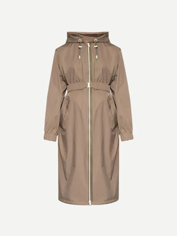 Long Belted Waterpoof Jacket in Mid Khaki