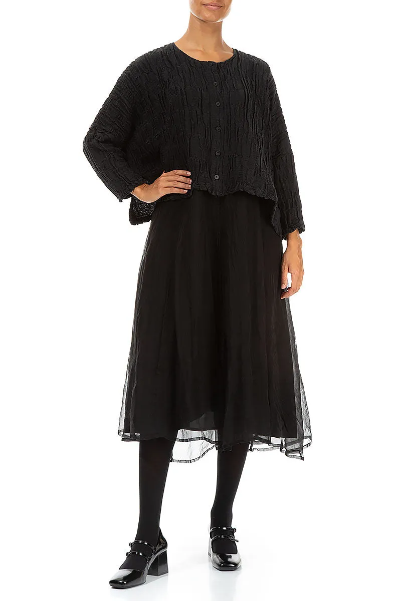 Loose Black Circle Silk Linen Jacket