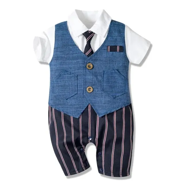 Louis - Baby Boy Suit Romper with Tie , Baby Boy  One-Piece Suit Set