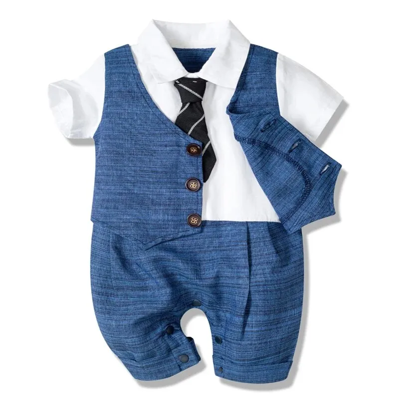 Louis - Baby Boy Suit Romper with Tie , Baby Boy  One-Piece Suit Set