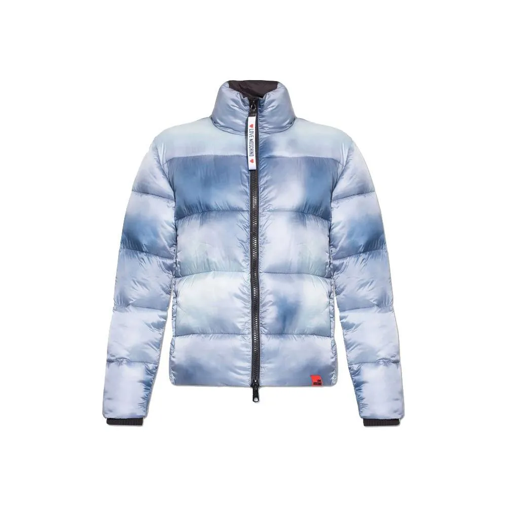 Love Moschino Chic Light Blue Down Jacket with Logo Patch