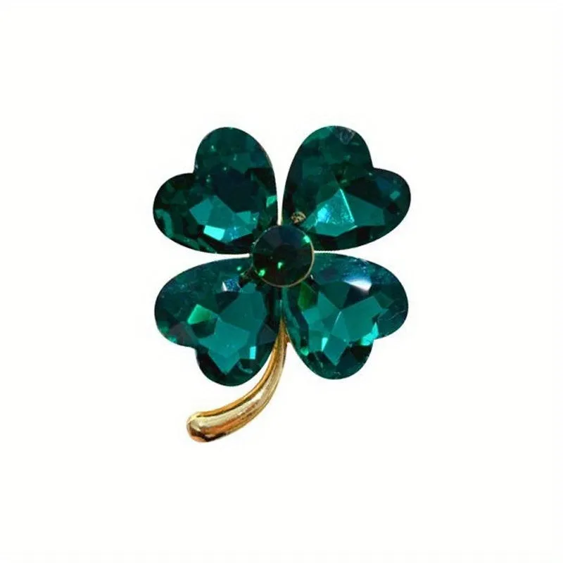 Lucky Green Crystal Clover Brooch for Womens Fashion Accessories